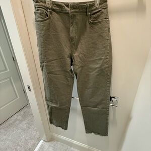 Loft Olive Green Cropped Frayed Hem Jeans